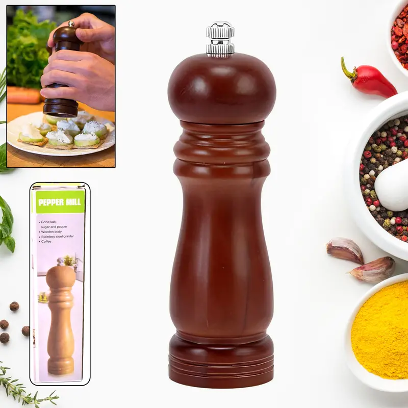 Handcrafted Wooden Pepper Grinder – 6-Inch Adjustable Coarseness Mill 1