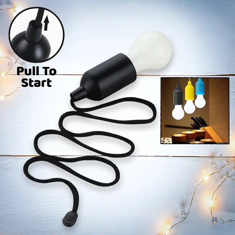 Hanging Led Pull-Cord Light – Sleek Black Pendant Bulb With Touch-Free Operation (1 Unit) 1