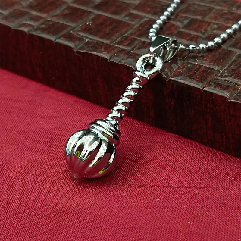 Hanuman Gada Silver Pendant Necklace – Unisex Ball Chain Design 1