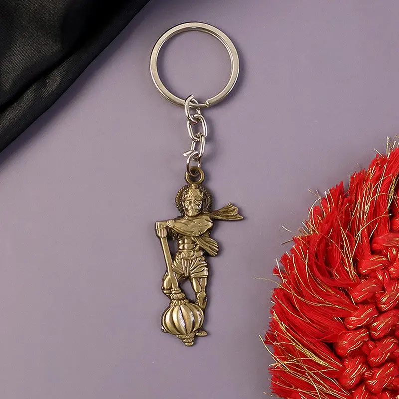 Hanuman Ji Gada Metal Keychain – Antique-Finish Religious Key Ring 1