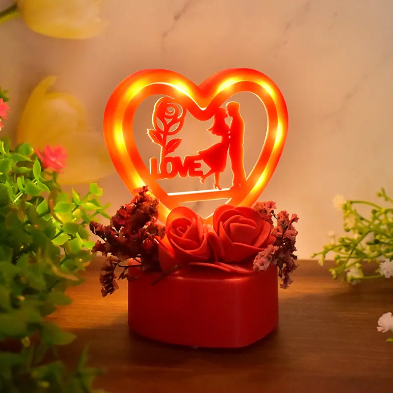 Heart-Shaped Couple Decor Statue With Rose Accent Base 1