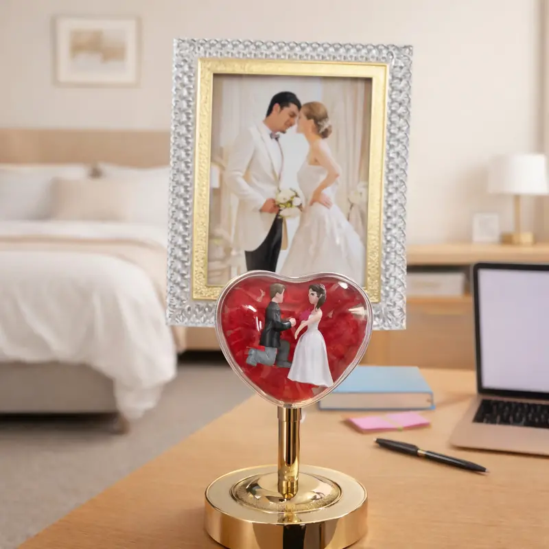 Heart-Themed Led Couple Photo Frame Lamp – Ornamental Stand Light With Warm Glow 1