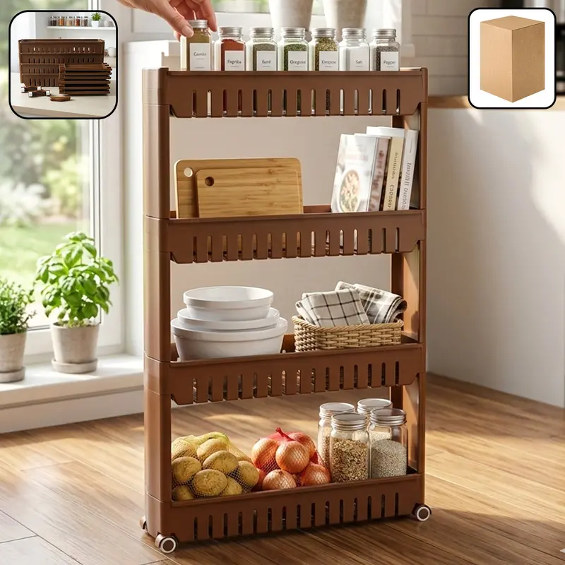 Heavy-Duty 4-Tier Rolling Storage Rack – Modular Plastic Utility Organizer 1