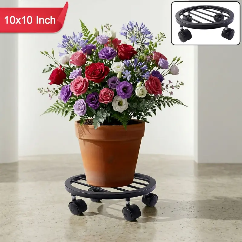 Heavy-Duty Rolling Plant Pot Trolley – Reinforced Round Platform With Locking Wheels For Easy Relocation 1