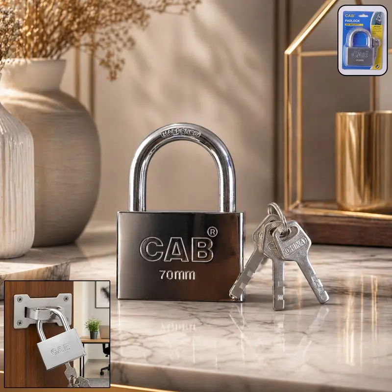 Heavy-Duty Steel Square Padlock – 70Mm Hardened Shackle, Includes 3 Keys 1