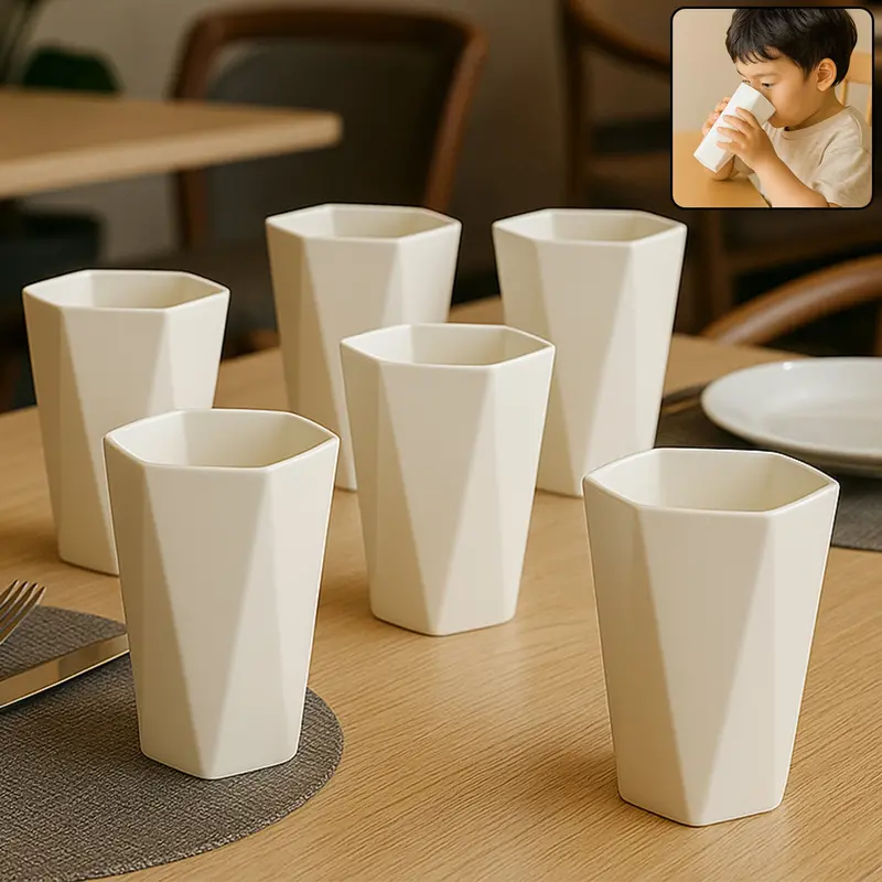 Hexagonal Plastic Drinking Glass Set – Modern 6-Piece Tableware Collection 1