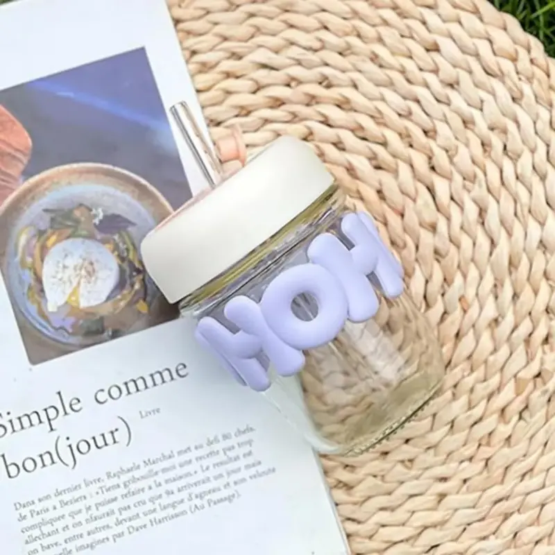 Hoho Pastel Milk Jar Tumbler – 350 Ml Leakproof Mason-Style Cup With Silicone Sleeve & Straw 1