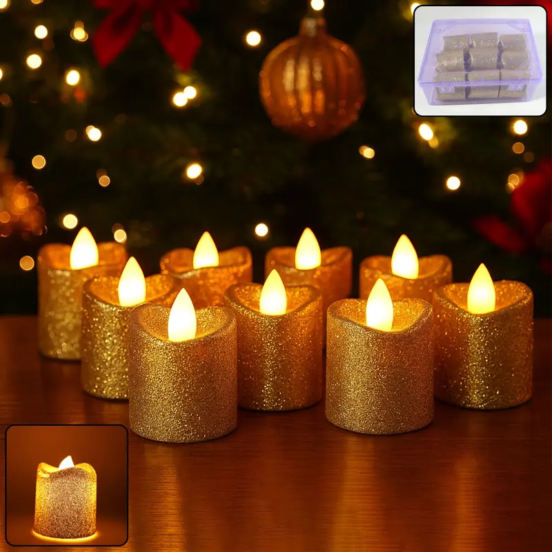 Holiday Glitter Led Tealights – 9-Piece Flameless Candle Set For Tablescapes 1