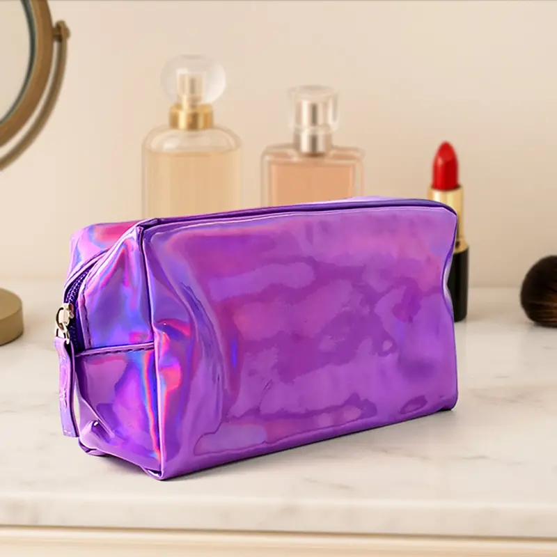Holographic Waterproof Travel Cosmetic Pouch – Compact & Shiny 1