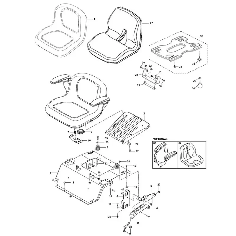 Husqvarna Z254F Seat Assembly Parts Kit – Kawasaki Engine Compatible 1