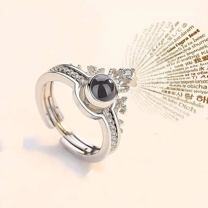 ‘I Love You’ Memory Crown Couple Rings – 100-Language Engraved 1