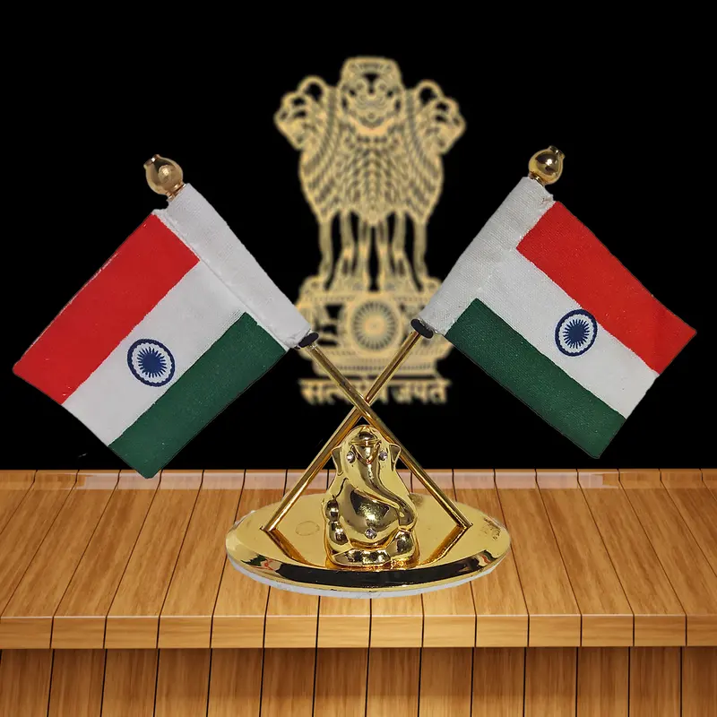Indian Flag Desktop Stand With Official Emblem – Compact Decor For Workspaces And Living Areas 1