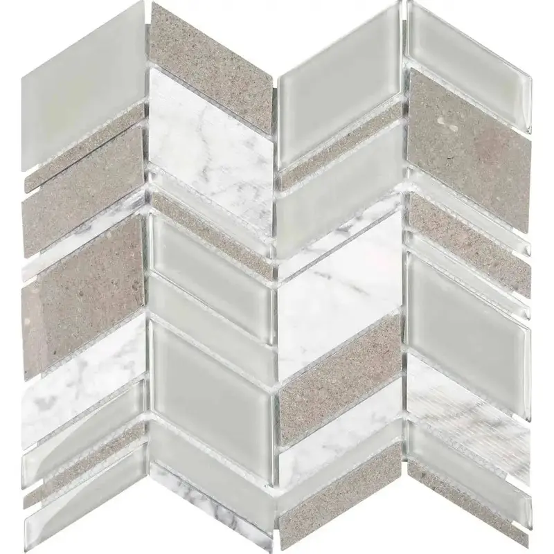 Interceramic Gray Glass Chevron Mosaic Tile – 11" X 12" Sheet 1