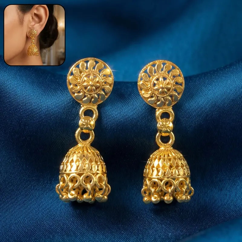 Intricately Crafted Gold Jhumkas With Pearls – Festive Ethnic Earrings 1