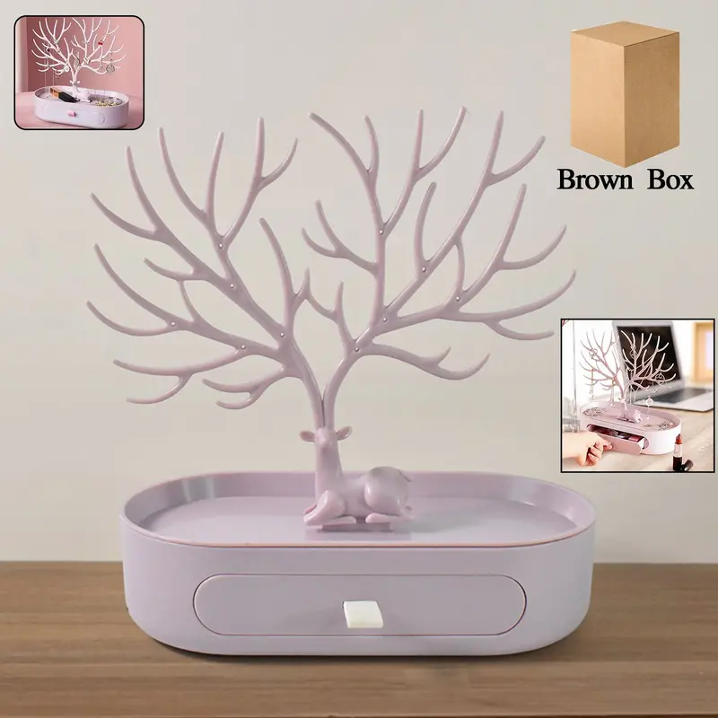 Jewelry Organizer With Drawer – Earring Holder & Necklace Display Stand (1 Piece) 1