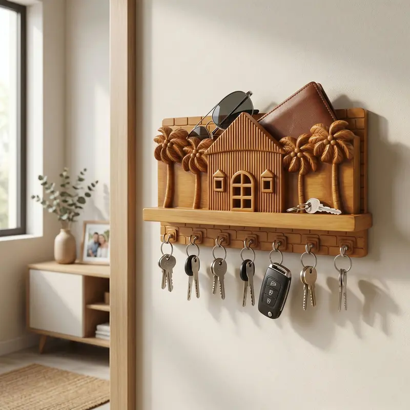 Jungle-Themed Wall Key Holder – Palm Tree Accented Organizer For Entryways 1