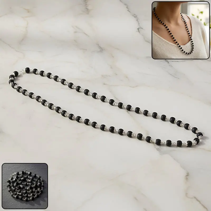 Karungali Bead Mala Necklace With Polished Silver-Finished Connectors 1
