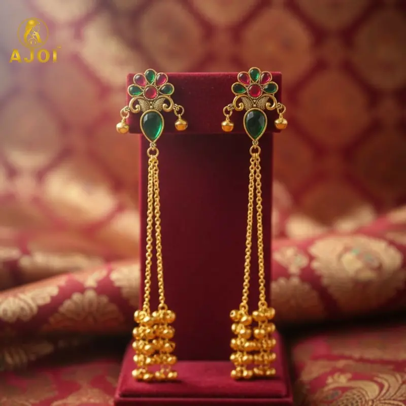Kashmiri-Style Gold-Plated Floral Latkan Earrings For Women & Girls 1