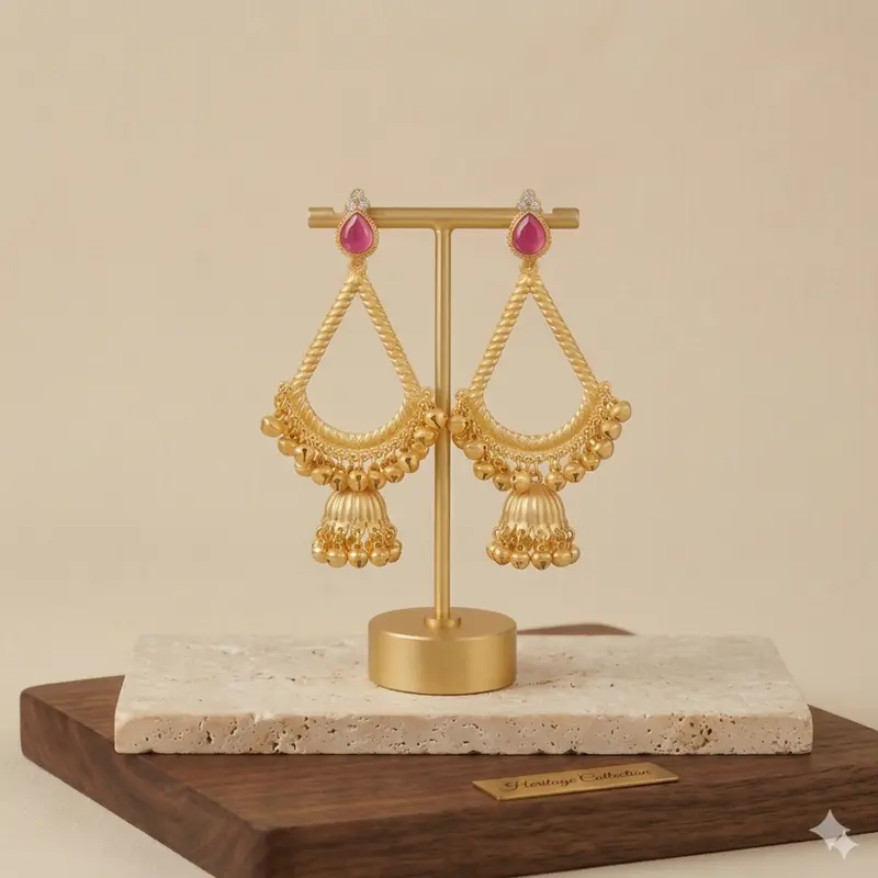 Kashmiri-Style Jhumka Earrings – Bell-Detailed Traditional Drop Design 1