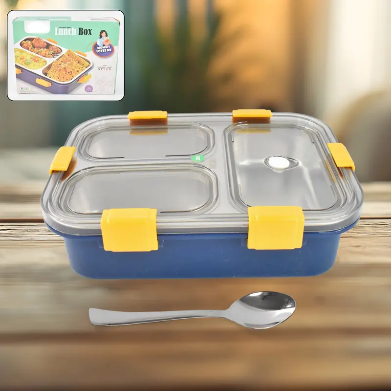 Kids' 3-Section Clear Stainless Steel Lunch Container 1