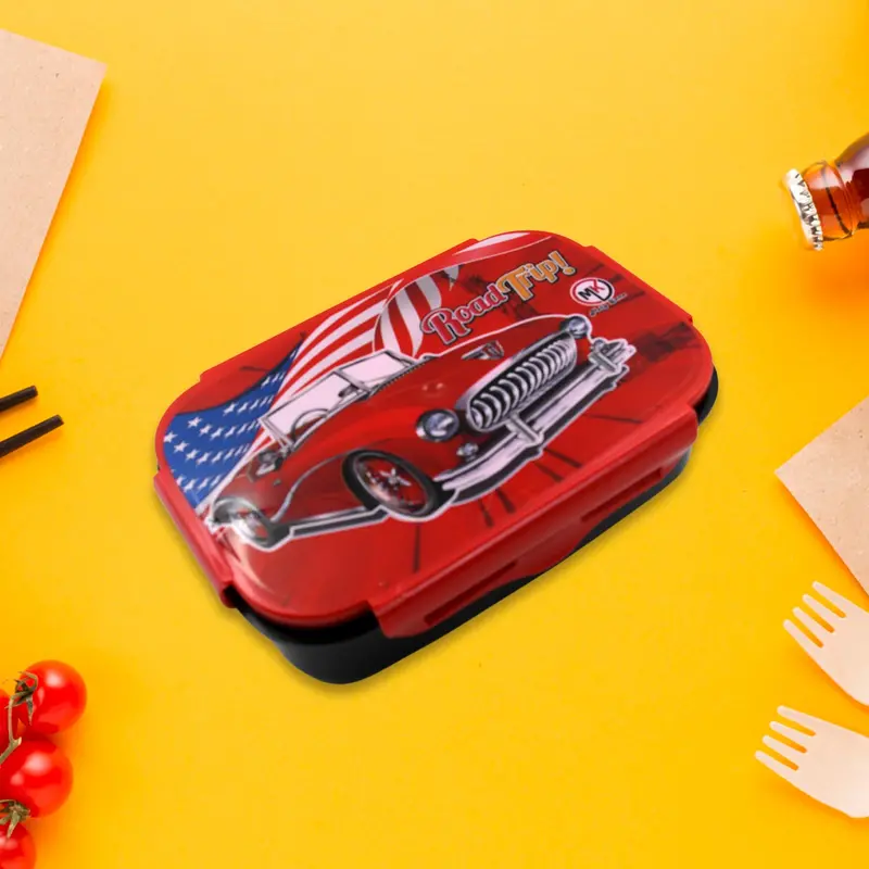 Kids’ Car-Themed Airtight Lunch Box Set – Includes Compartment Tray & Spoon 1