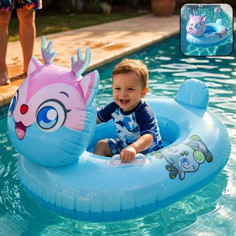 Kids Inflatable Cartoon Animal Pool Float With Safety Handle – 1 Piece 1