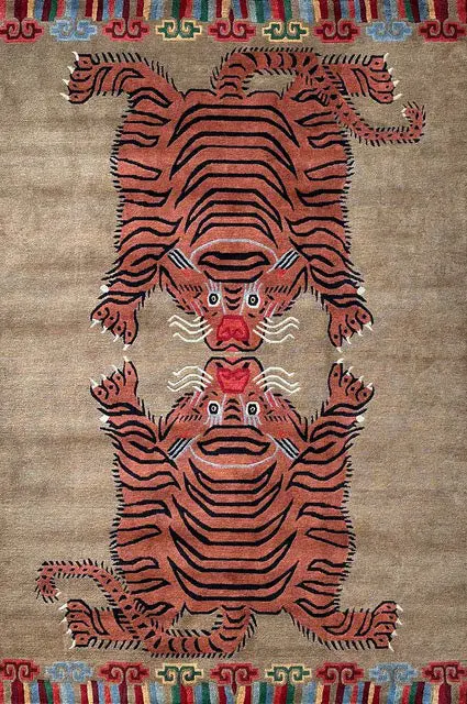 Kissing Tigers Camel Rug – Contemporary Tribal Accent 1