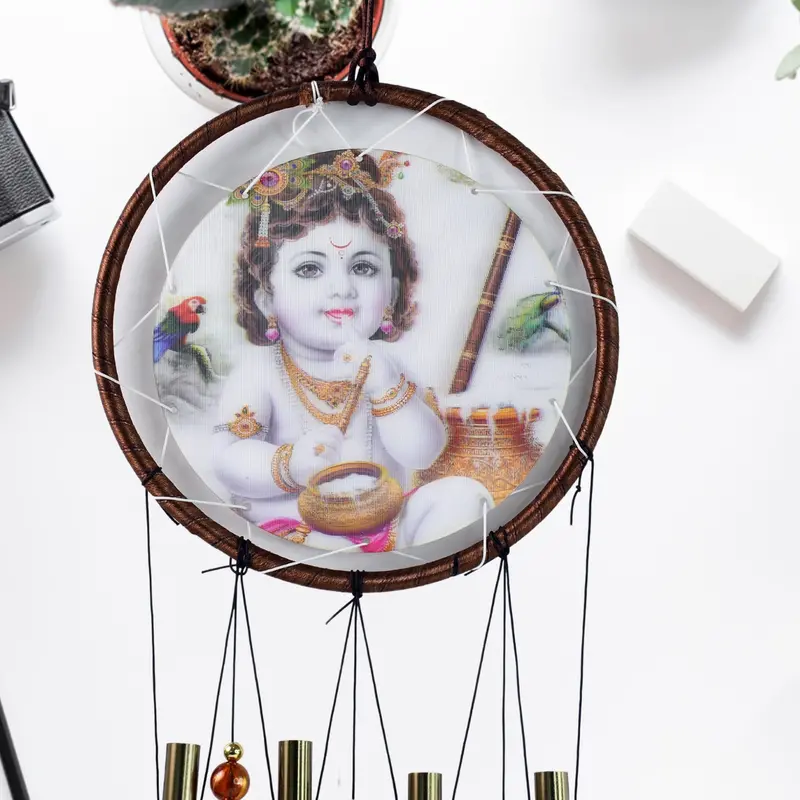 Krishna Dream Catcher Wind Chime – Spiritual Wall Hanging With Medallion Pendant 1