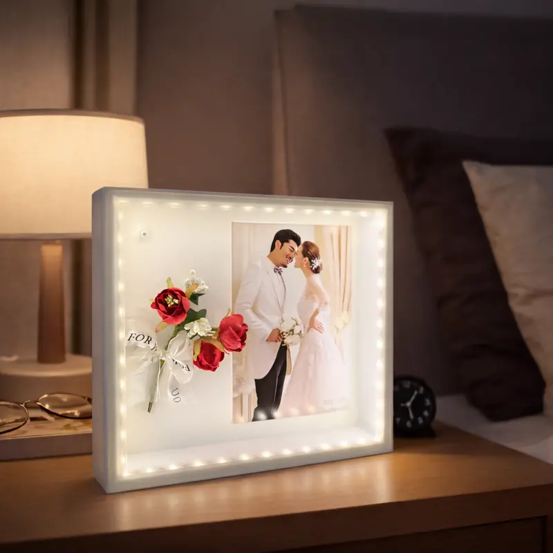 Large Floral Led Memory Frame – Lighted Tabletop Photo Display With Artistic Accents 1