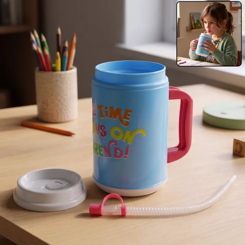 Large Insulated Plastic Travel Mug With Integrated Straw – 709 Ml 1