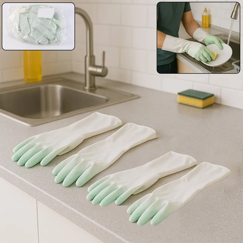 Latex Household Cleaning Gloves – Color-Assorted Pair Set (2 Pairs) 1