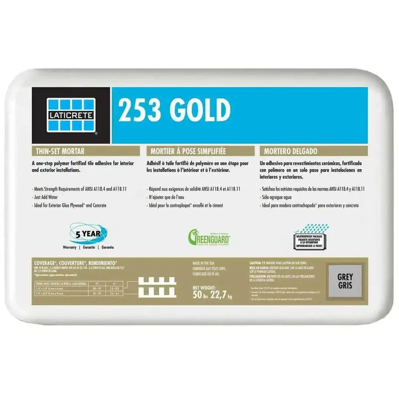 Laticrete 253 Gold Grey Thinset Mortar – Full Pallet (56 × 50 Lb Bags) 1