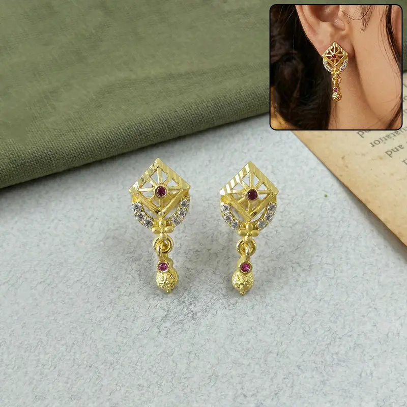 Leaf-Design Gold-Plated Drop Earrings – Elegant Ethnic Wear Accent 1