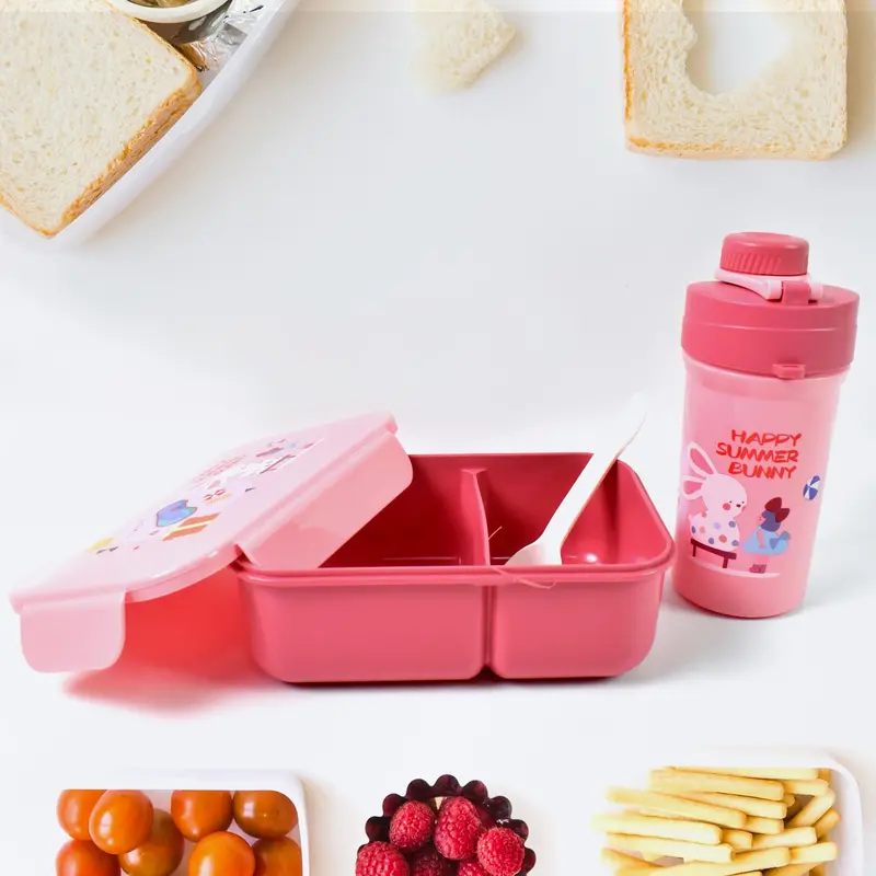 Leak-Proof 2-Compartment Lunch Box Set – Includes Bottle & Utensils (1 Set, Assorted Colors) 1