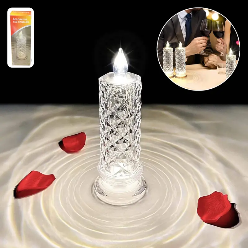 Led Crystal Candle Light – Elegant Single Decorative Flameless Candle 1