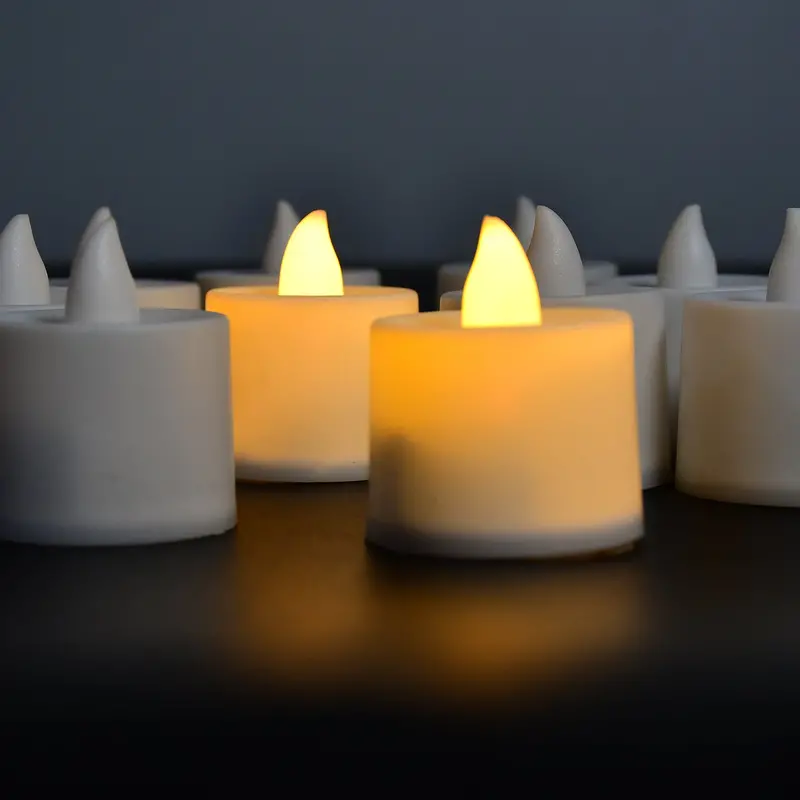 Led Yellow Tealight Candle Set In Festive White Containers – Diwali Decoration Kit 1