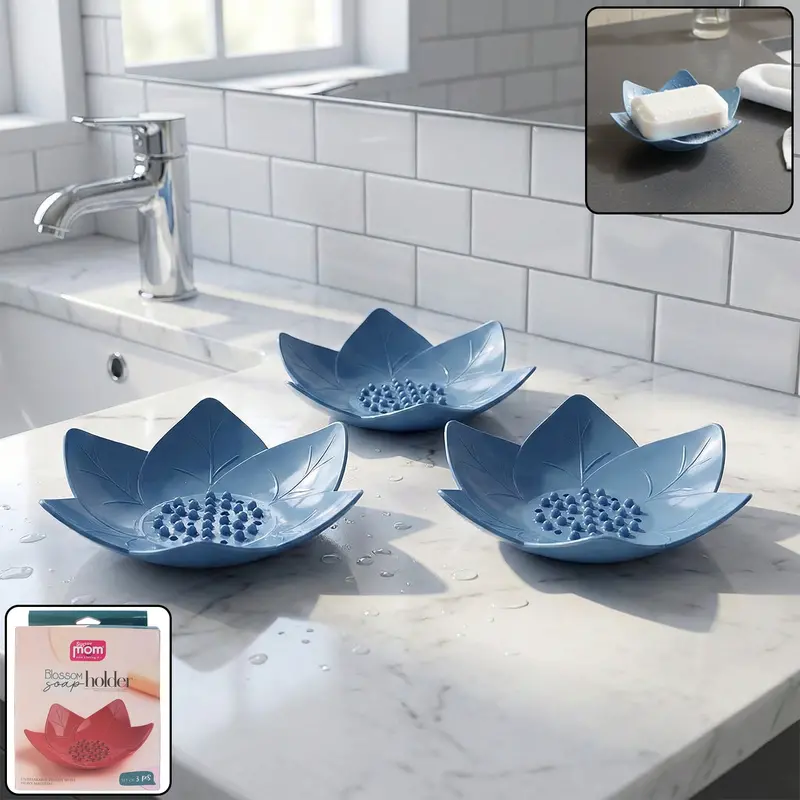 Lotus Blossom Soap Holder Set – 3-Piece Elegant Bathroom Organizer 1