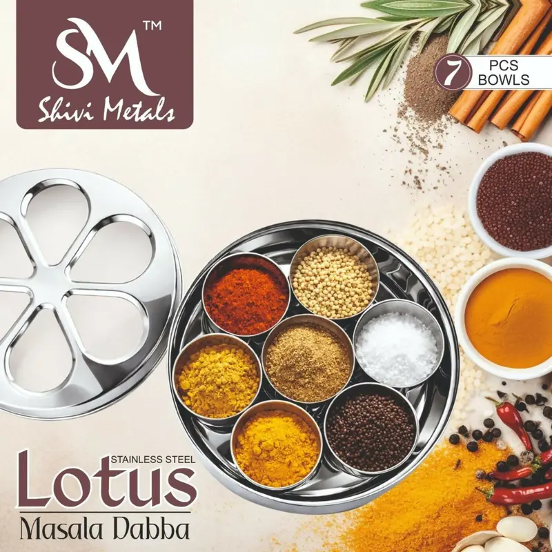 Lotus-Design Masala Dabba Set – 7-Piece Bowl & Spoon Combo 1
