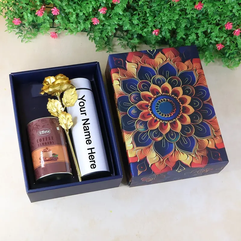 Luxury 3-Piece Personalized Bottle Set: Almonds, Golden Rose & Thermal Design 1