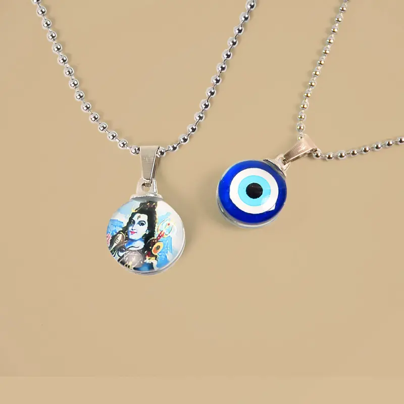 Mahadev & Evil Eye Protection Pendant – Unisex Spiritual Necklace 1