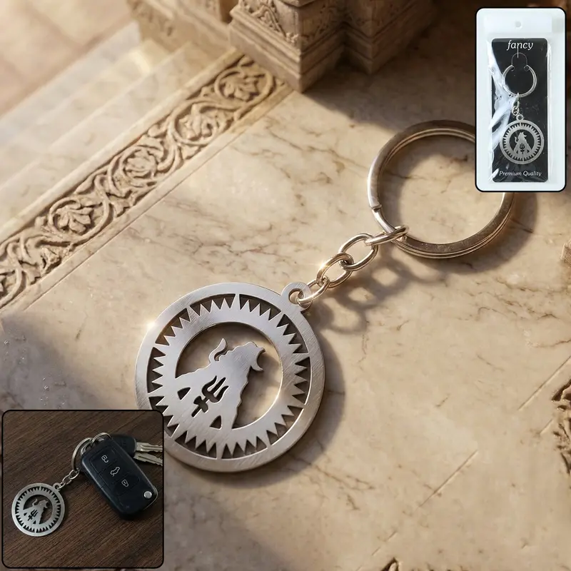 Mahakal Metal Keychain – Handcrafted Round Devotional Pendant 1