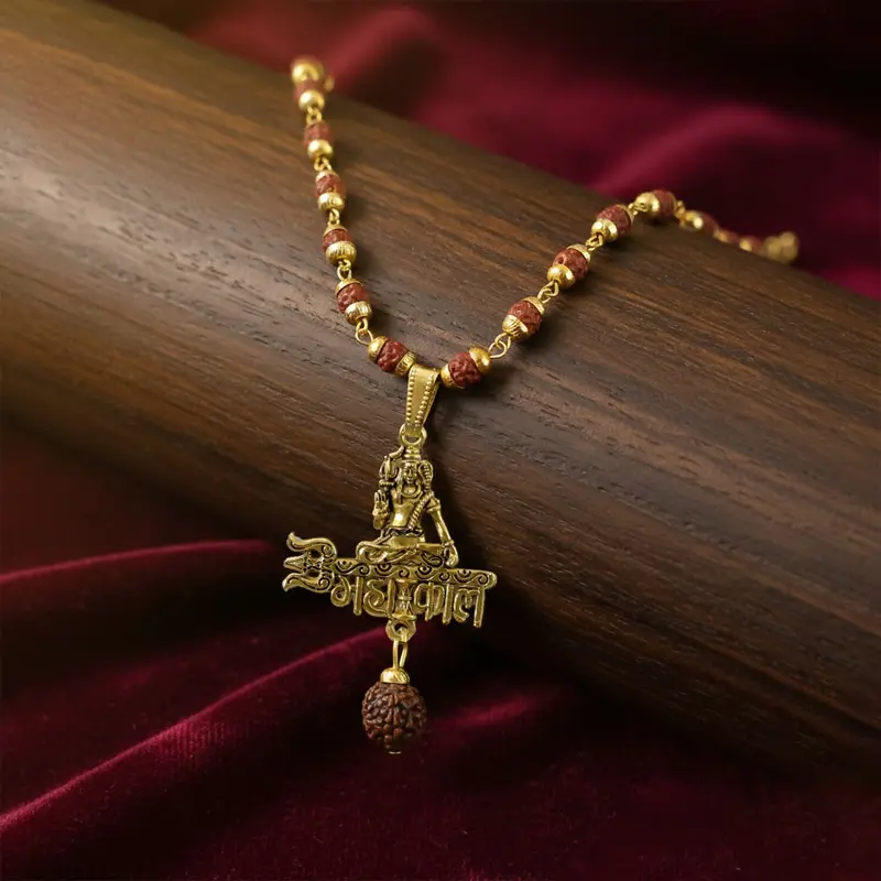Mahakal Pendant With Authentic Rudraksha Mala – Auspicious Devotional Wear 1