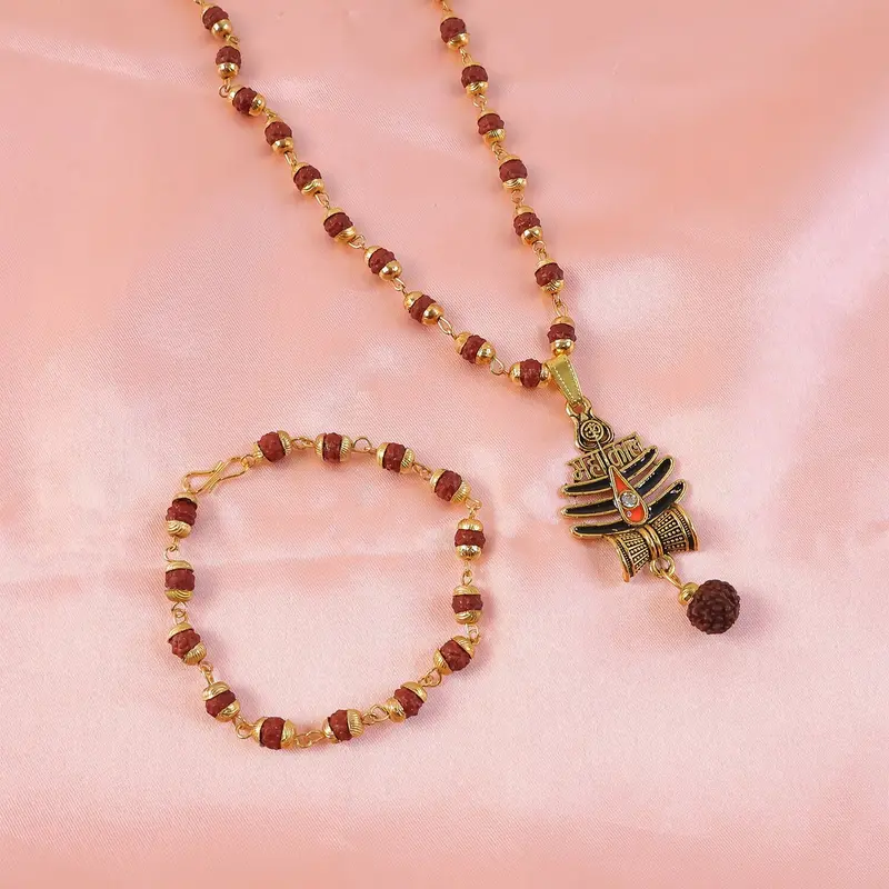 Mahakal Trishul Pendant Set – Includes Rudraksha Mala And Matching Bracelet 1