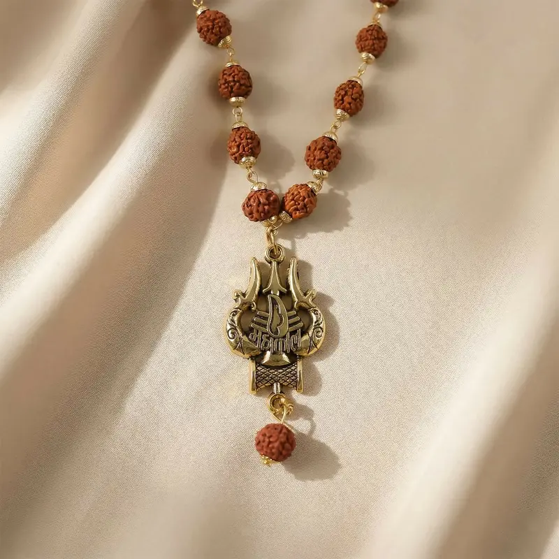 Mahakal Trishul Rudraksha Mala – Premium Spiritual Necklace Featuring Divine Iconography 1