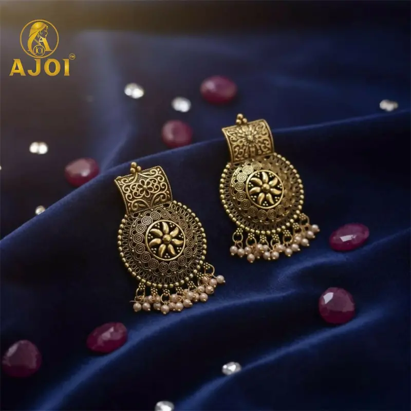 Marwari-Inspired Sun Motif Earrings With Pearl Fringe Accents 1