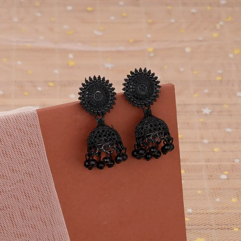 Matte Black Oxidized Silver Jhumka Earrings 1