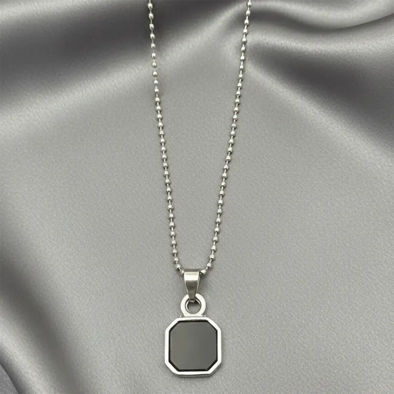 Men'S Octagonal Black-Inlay Pendant Necklace 1