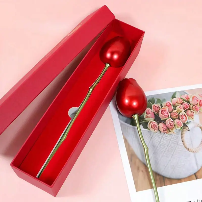 Metallic Red Rose Jewelry Box – Elegant Couple-Themed Storage Container 1