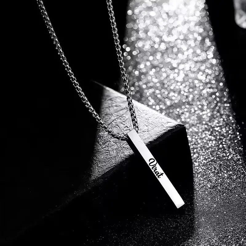 Minimalist Stainless Steel Stick Locket Necklace With Chain 1