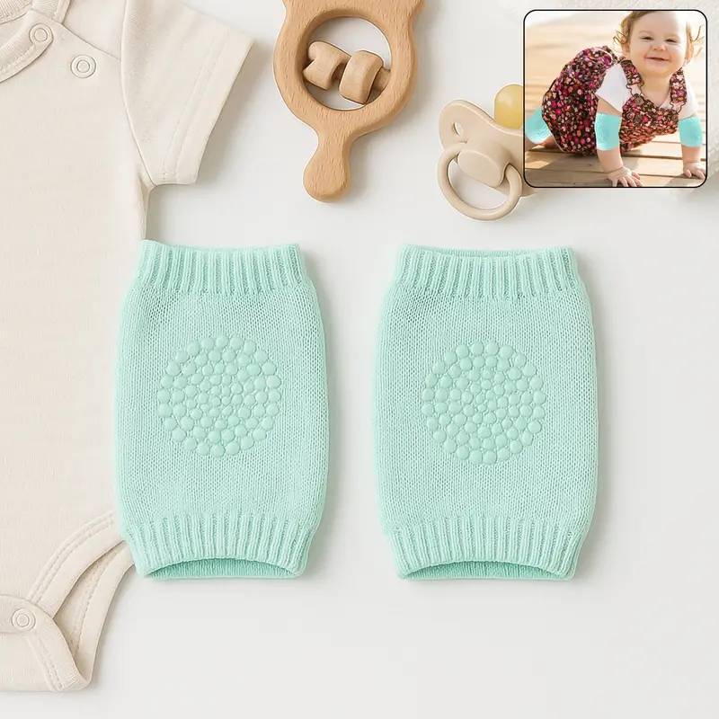 Mint Green Knit Leg Warmers For Toddlers – Cozy Wool Knee Protectors 1